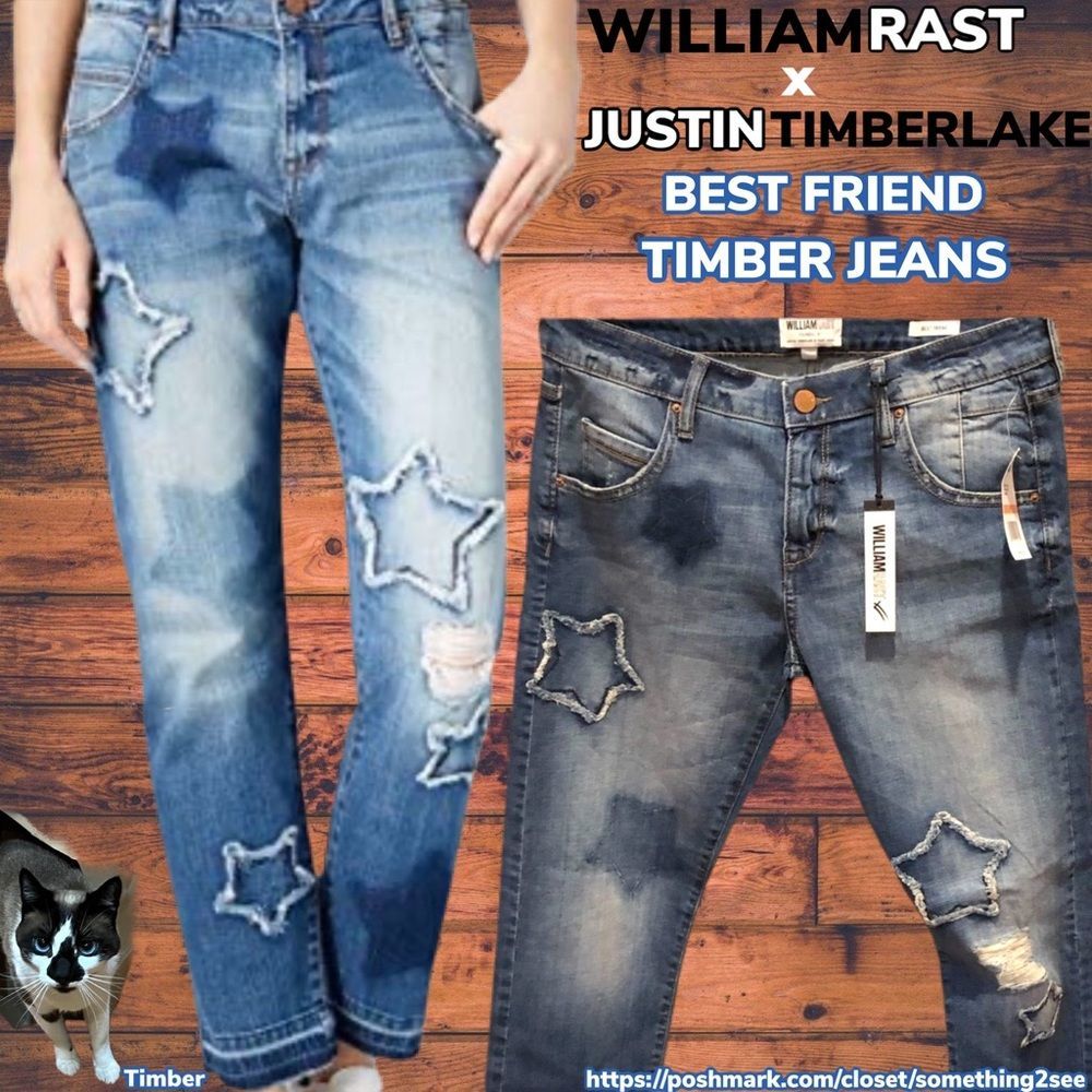 NWT $99 William Rast | Timberlake |Best Friend | Timber | Star Patch Jeans